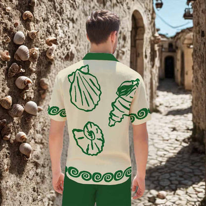 Holiday Style Shell Print Camp Collar Short Sleeve Shirt