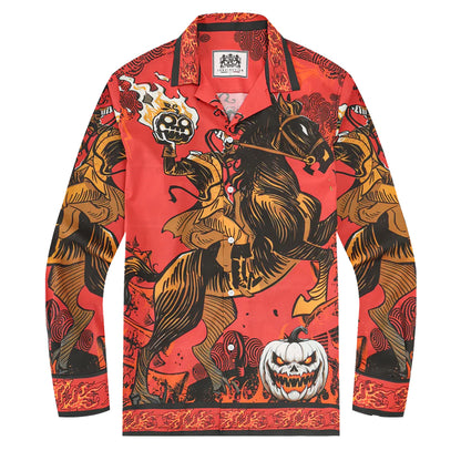 Death Knight Print Long Sleeve Camp Collar Shirt