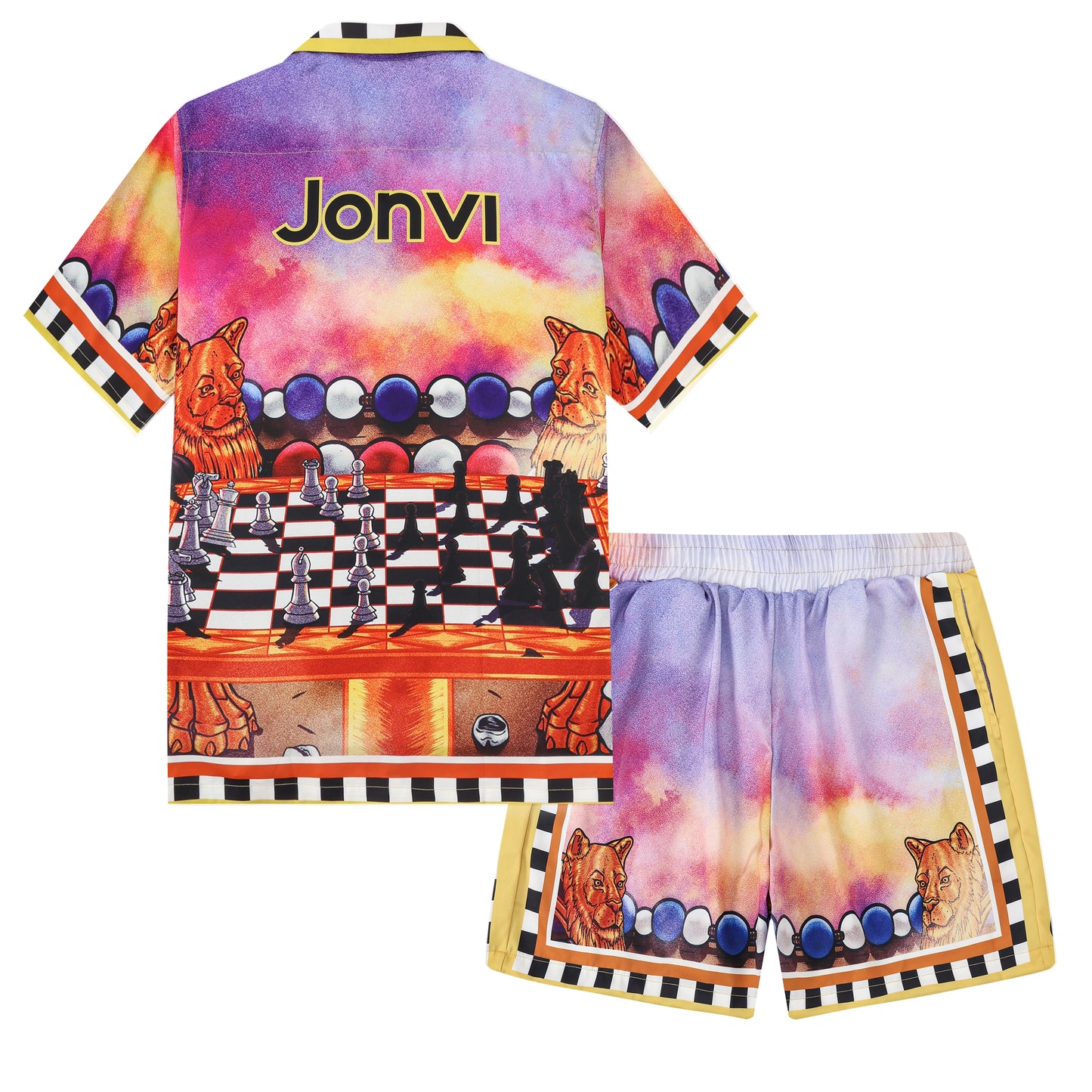 Casino Pattern Silk Fiber Waistband Shorts