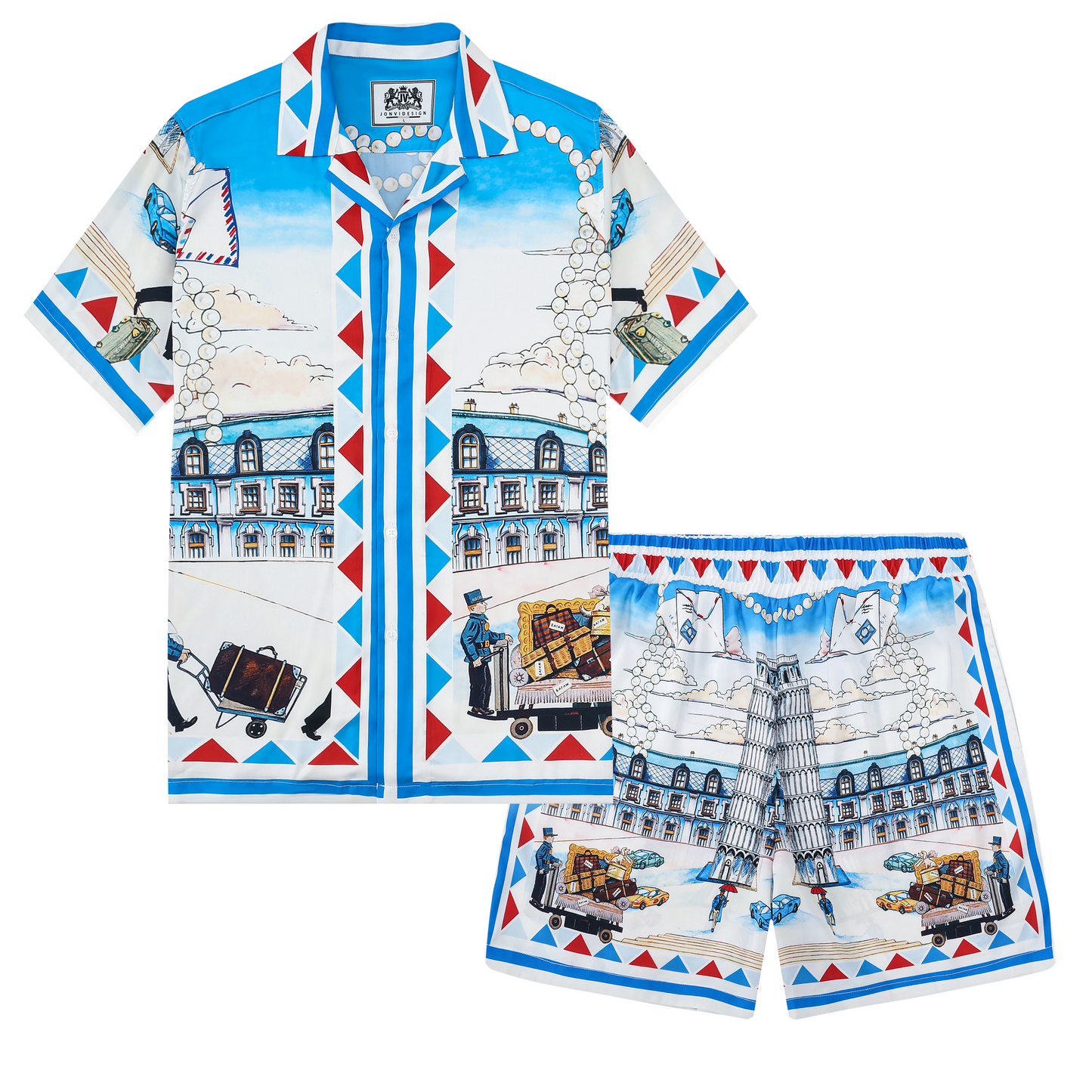 Resort Pattern Waistband Shorts in Blue