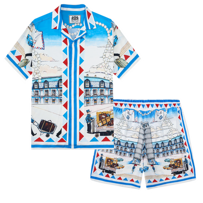 Resort Pattern Waistband Shorts in Blue