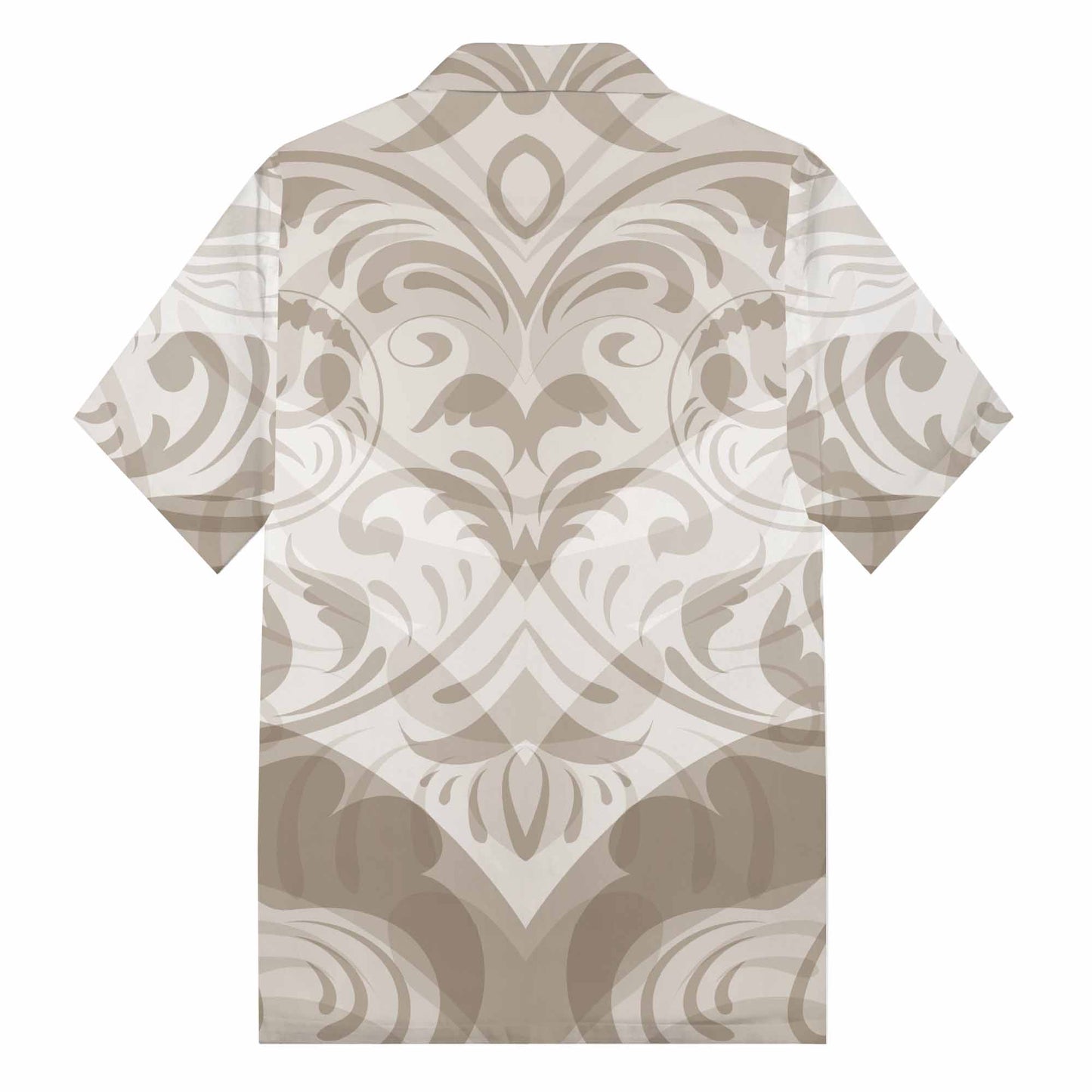 Light Brown On White Polynesian Camp Collar Short Sleeve Shirt