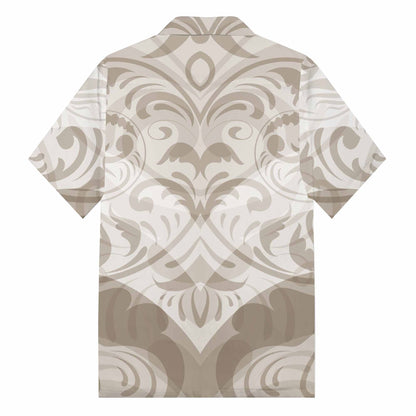 Light Brown On White Polynesian Camp Collar Short Sleeve Shirt