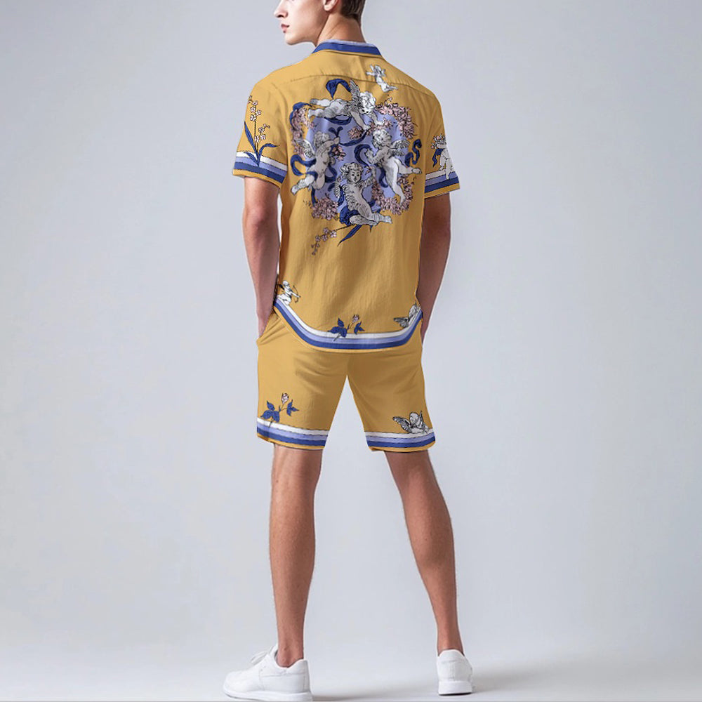 Little Angel Playing Print  Elastic Waistband Summer Casual Shorts