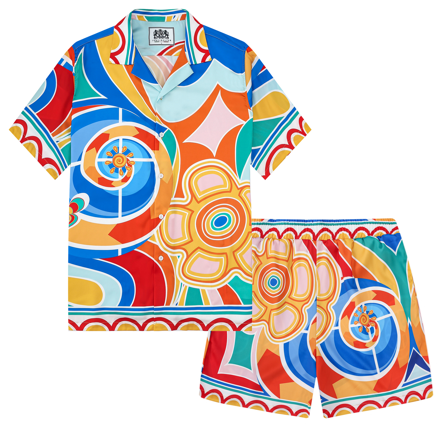 Multicolor Print Silk Fiber Waistband Shorts