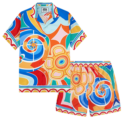 Multicolor Print Silk Fiber Waistband Shorts