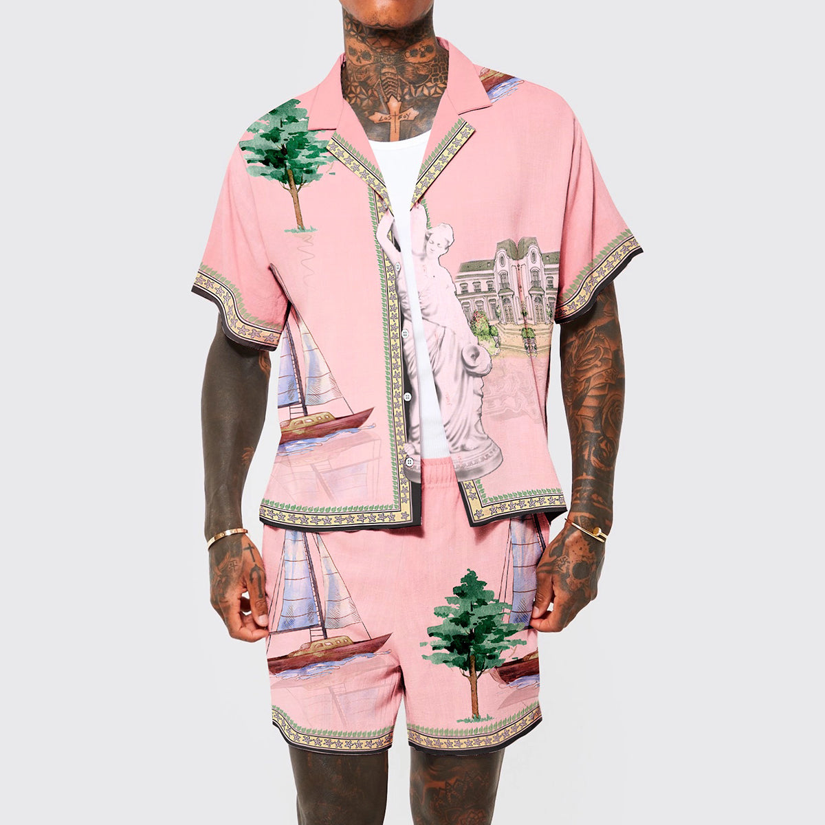 Goddess Statue Pattern Elastic Waist Summer Casual Shorts