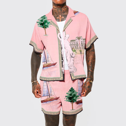 Goddess Statue Pattern Elastic Waist Summer Casual Shorts