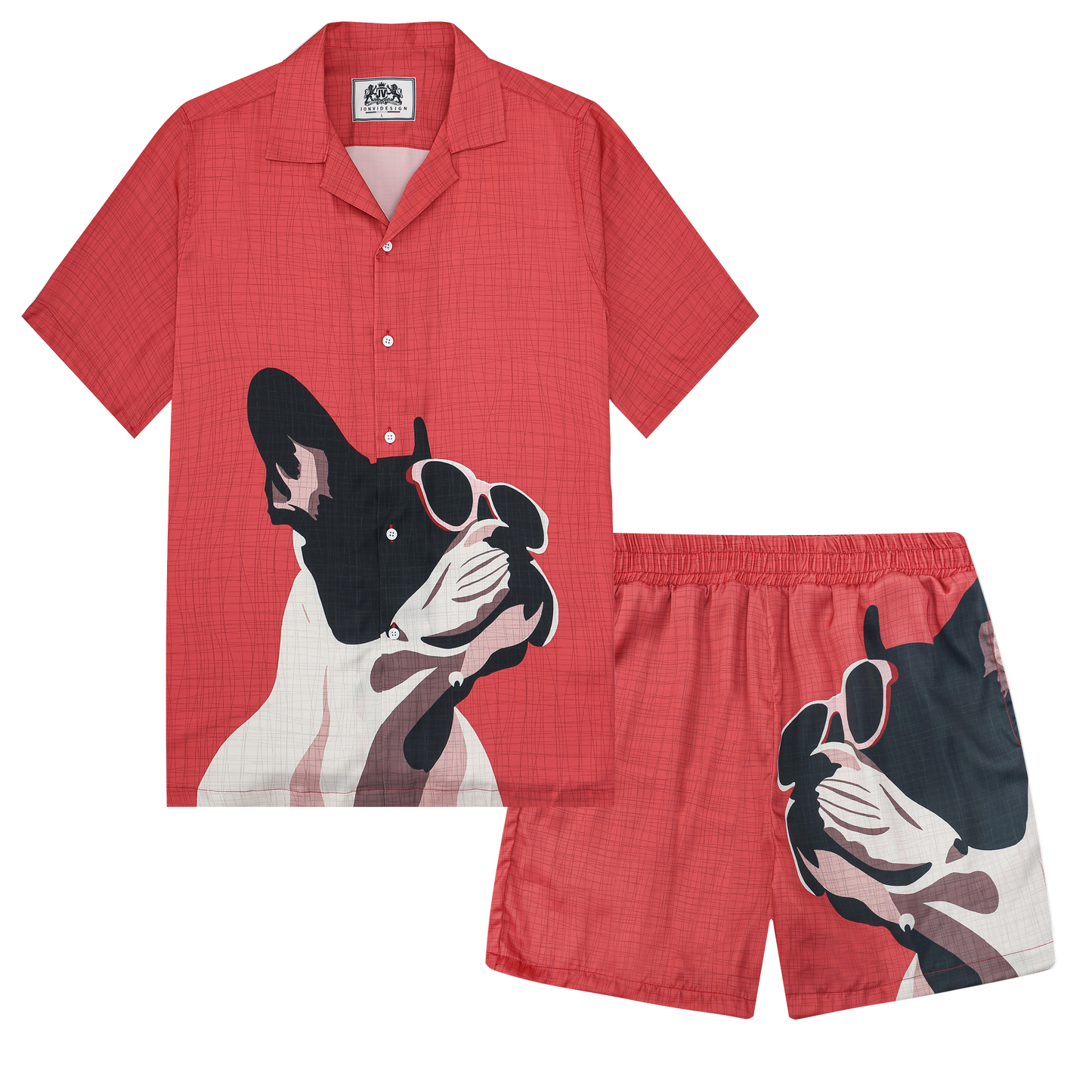 Cute Puppy Print Camp Collar Short Sleeve Shirt