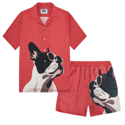 Cute Puppy Print Camp Collar Short Sleeve Shirt