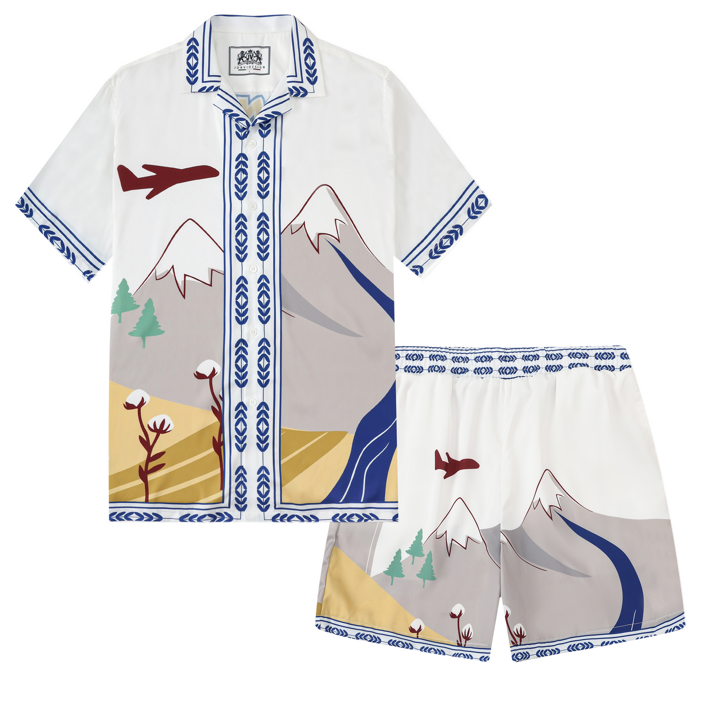 Snow Mountain Wind Turbine Pattern Waistband Shorts