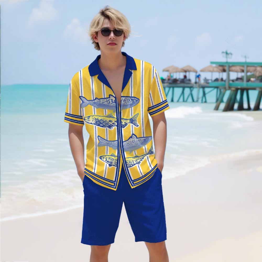 Blue Elastic Waistband Summer Casual Shorts