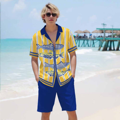 Blue Elastic Waistband Summer Casual Shorts