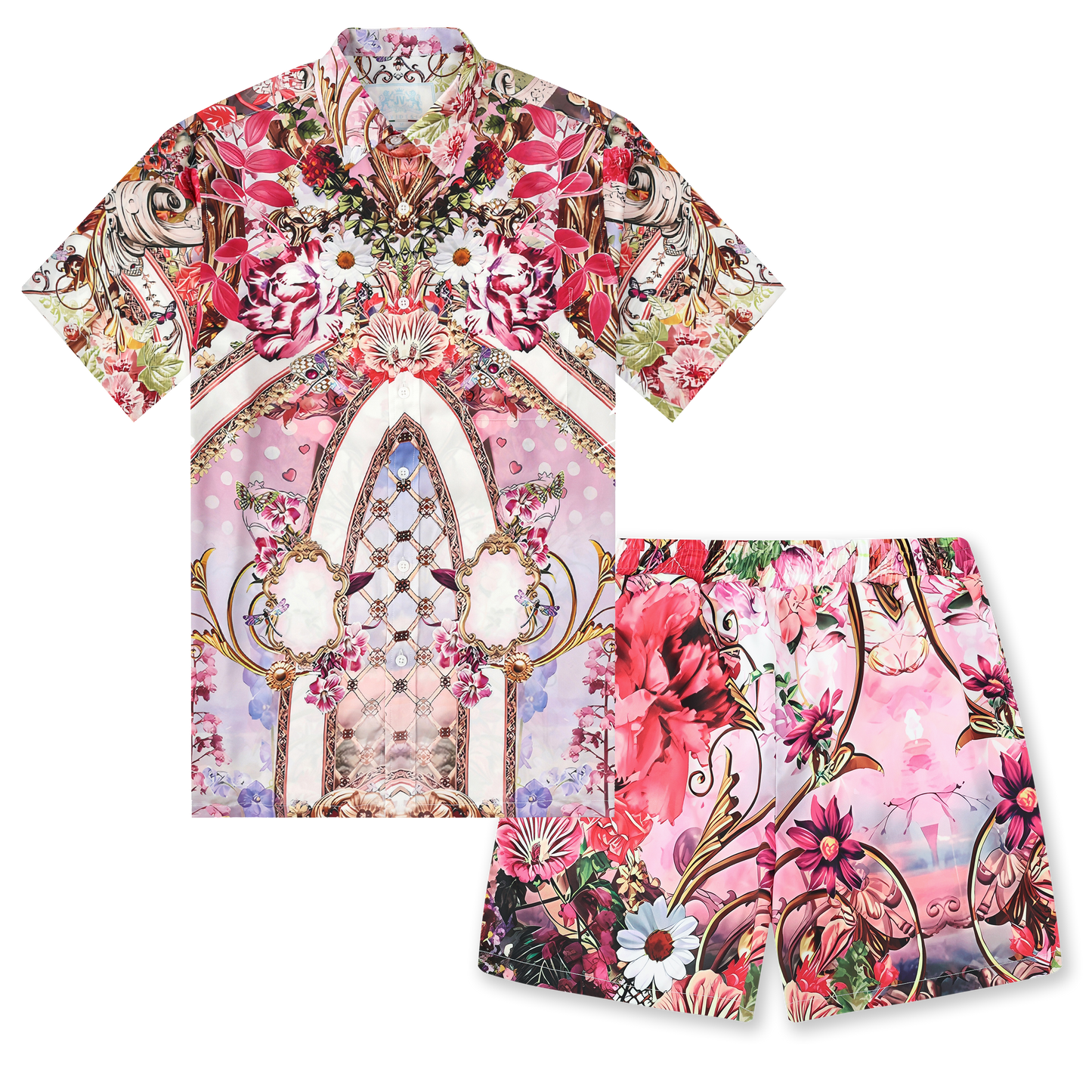 Floral Blossom Printed Silk Fiber Short Sleeve Casual Shirt