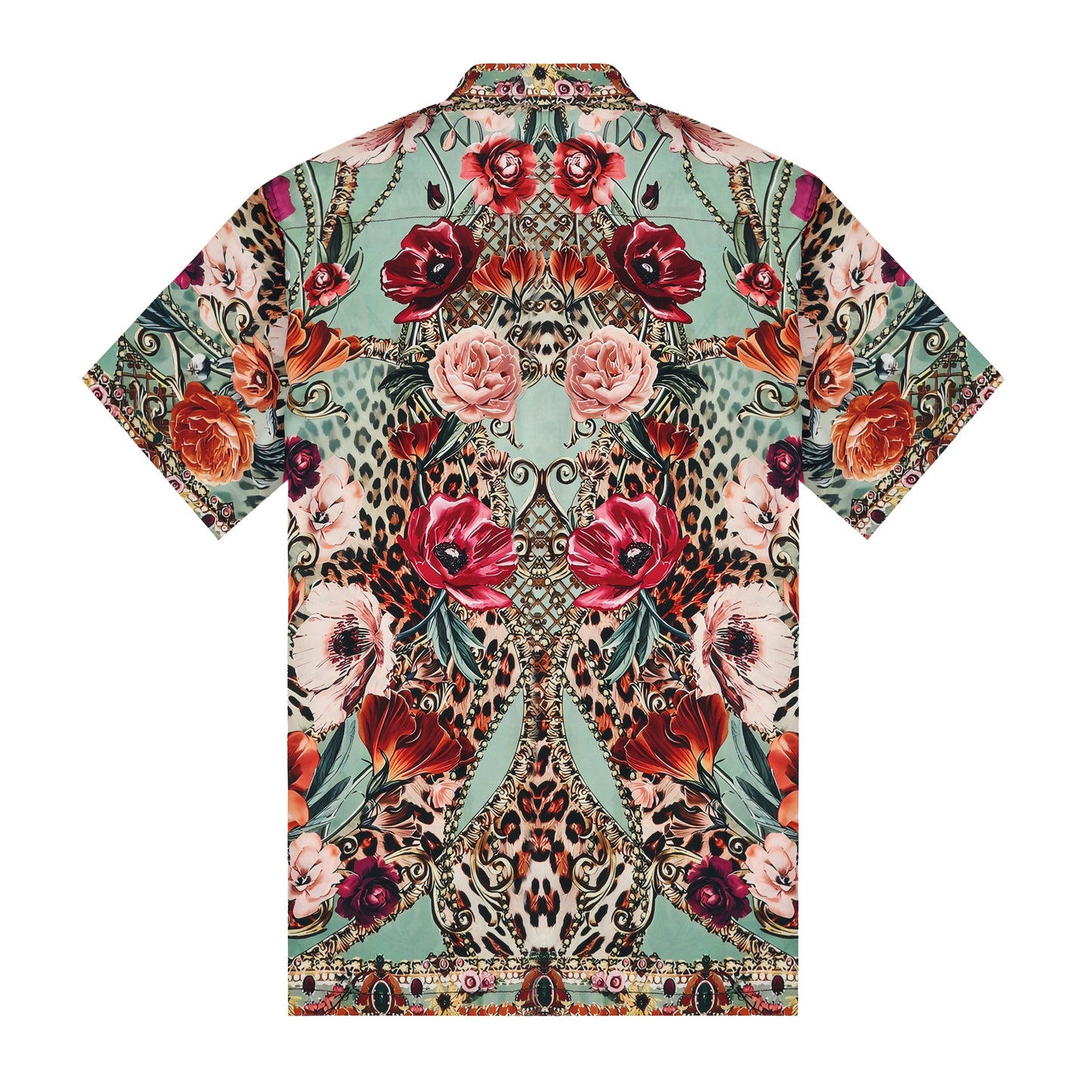 Luxury Animal Flower Print Silk Fiber Short Sleeve Shirt