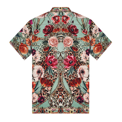Luxury Animal Flower Print Silk Fiber Short Sleeve Shirt