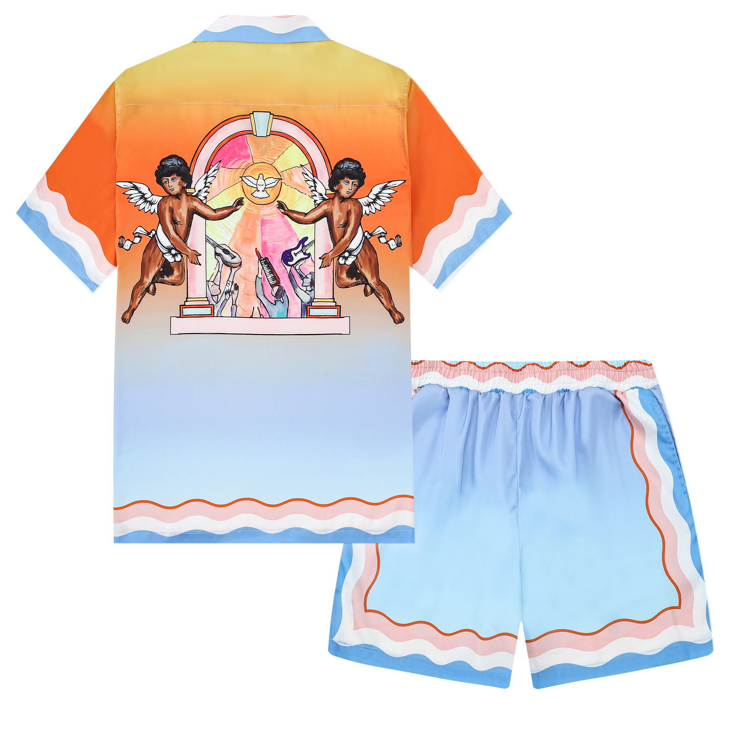 Angel Sun Pattern Short Sleeve Camp Collar Shirt