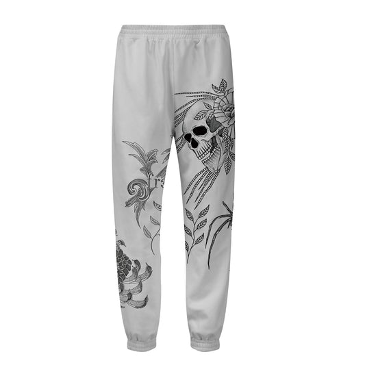 Skull Floral Print Elastic Waist Sports Sweatshirt Pants
