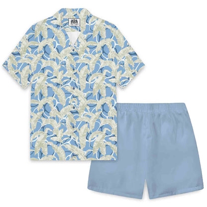 Artistically Detailed Fronds Elastic Waistband Summer Casual Shorts