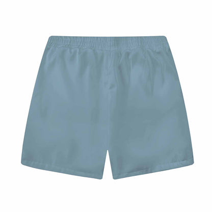 Hawaiian Shirt Blue White Floral Elastic Waistband Summer Casual Shorts