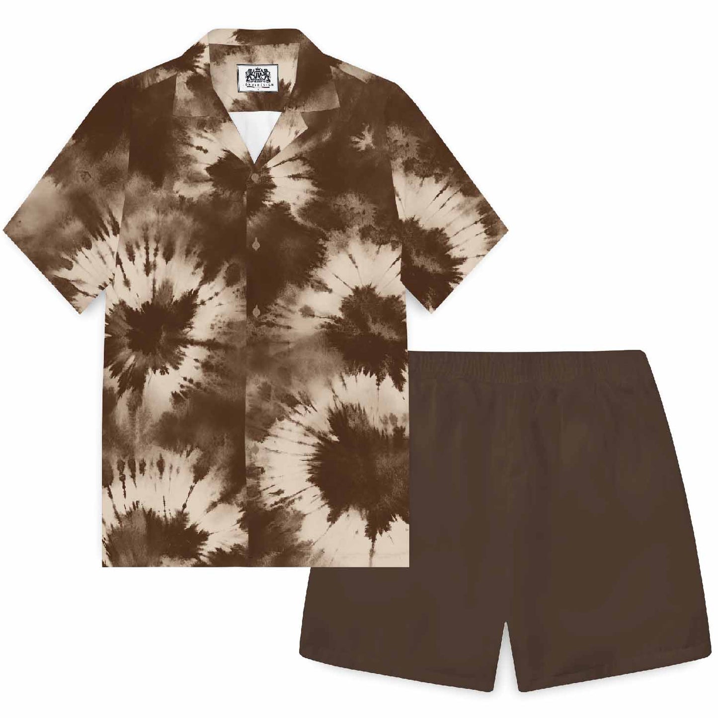 Brown Tie-Dye Elastic Waistband Summer Casual Shorts