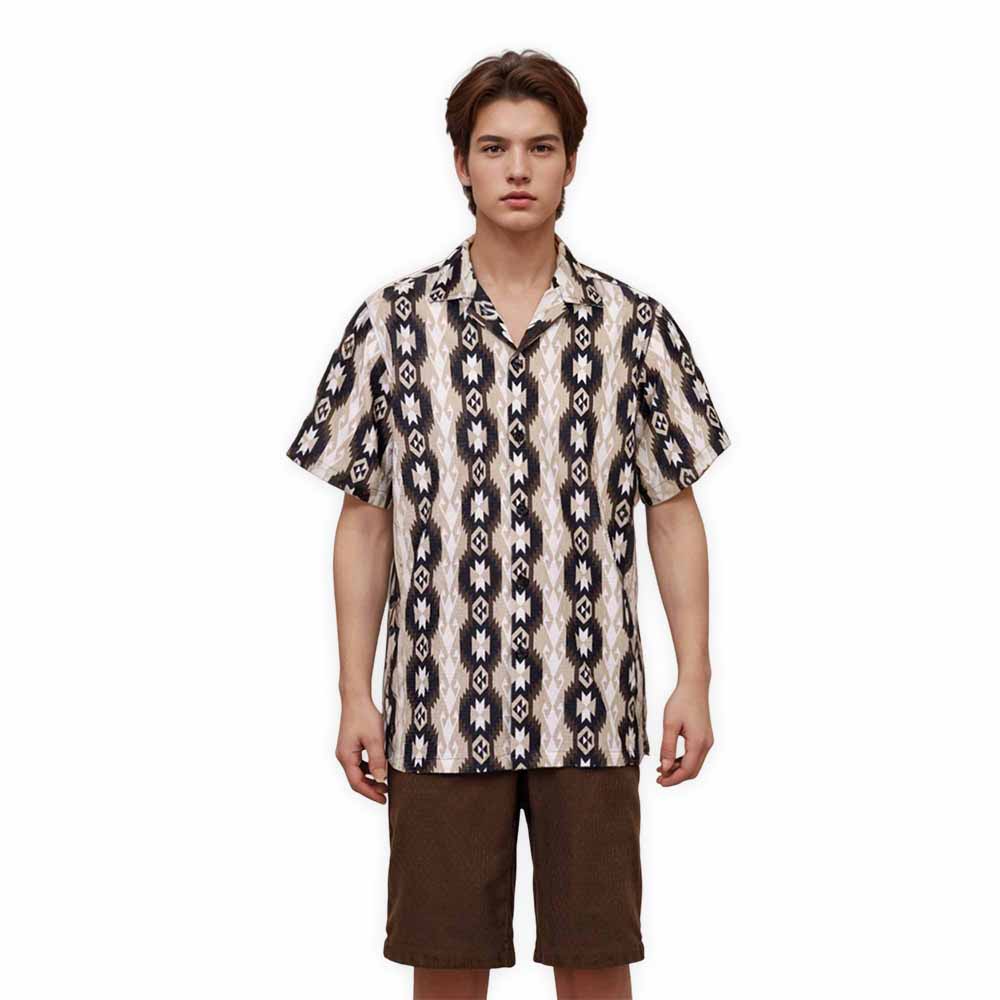 Retro Ethnic Pattern Camp Collar Short Sleeve Shirt