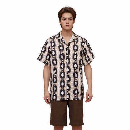 Retro Ethnic Pattern Camp Collar Short Sleeve Shirt
