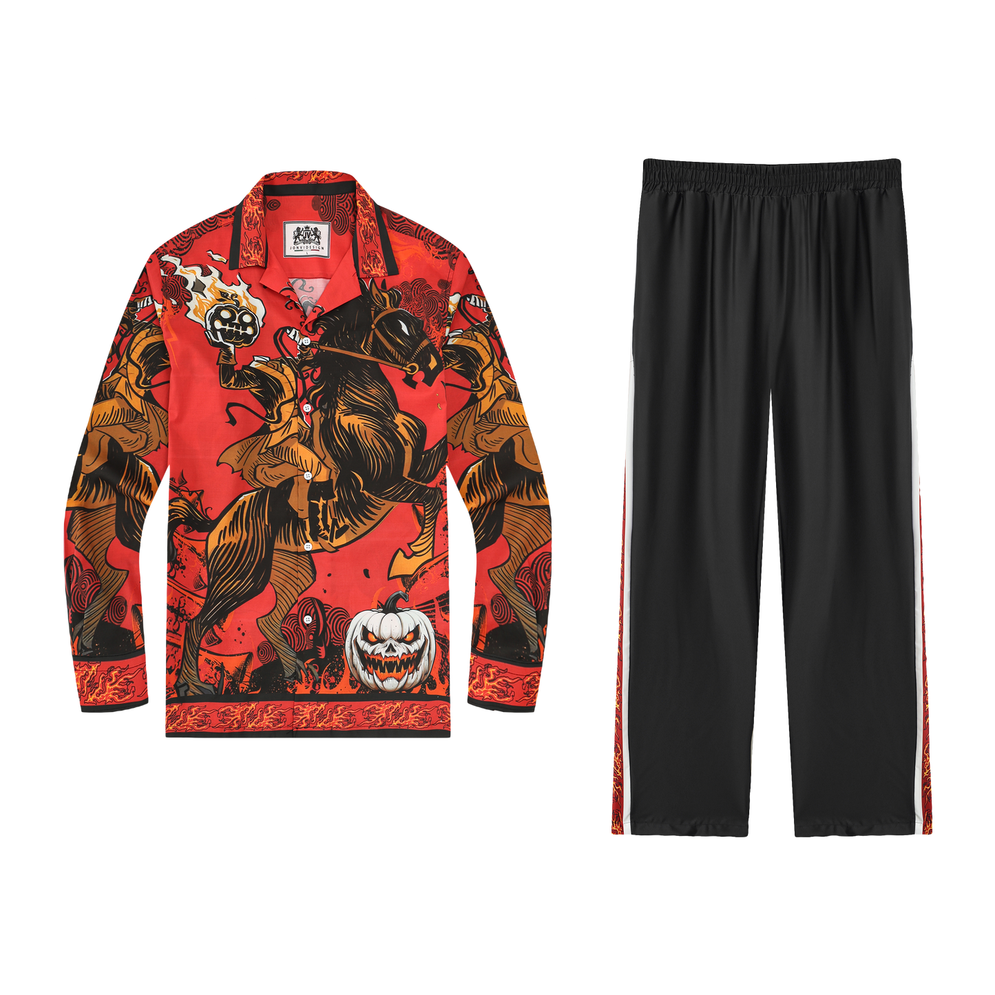 Death Knight Print Long Sleeve Camp Collar Shirt