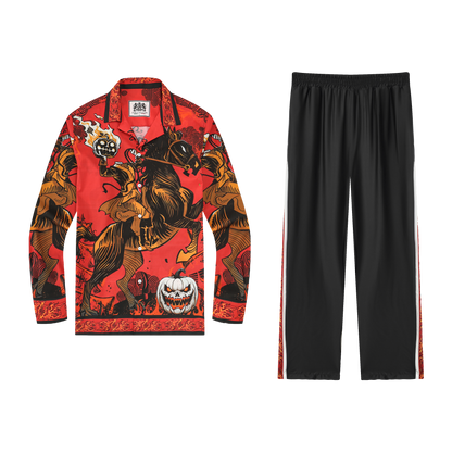 Death Knight Print Long Sleeve Camp Collar Shirt