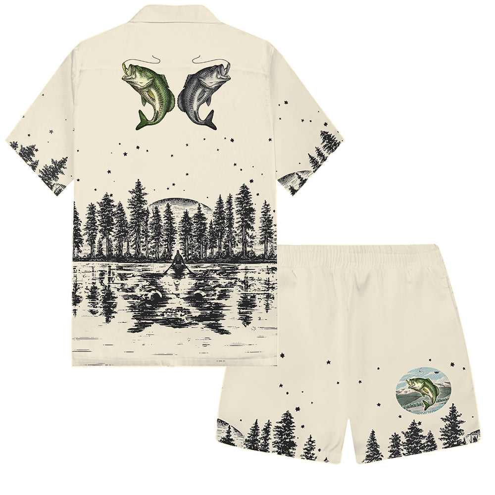 Outdoor Fishing Pattern Elastic Waistband Summer Casual Shorts