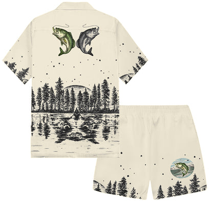 Outdoor Fishing Pattern Elastic Waistband Summer Casual Shorts