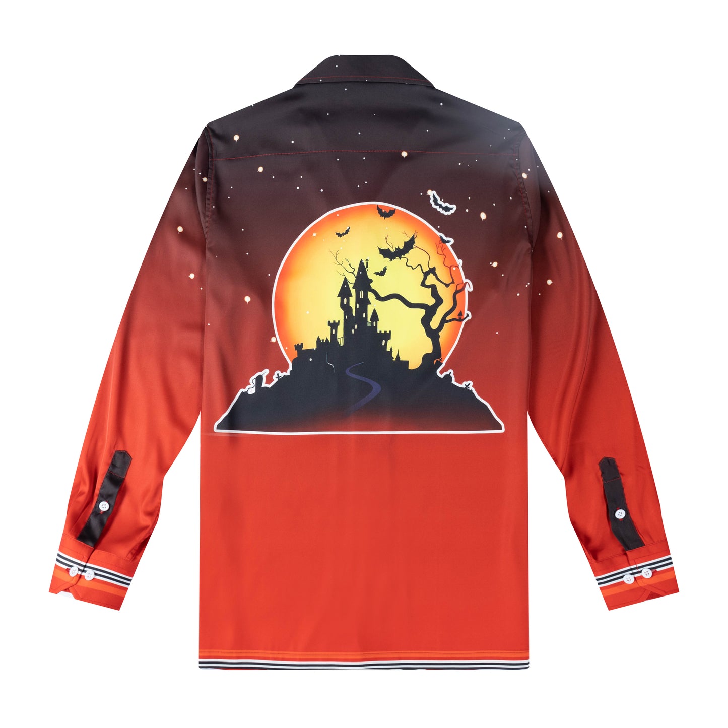 Halloween Haunted Castle Long Sleeve Camp Collar Shirt