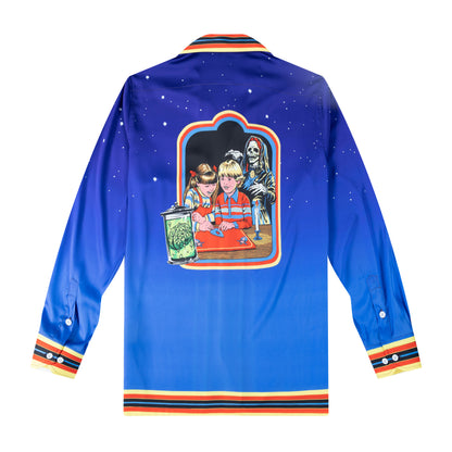 Halloween Retro Graphic Long Sleeve Camp Collar Shirt