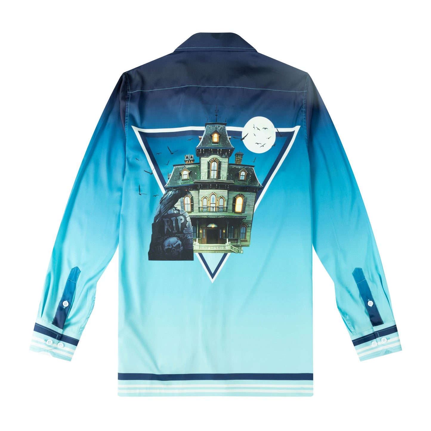 Halloween Haunted House Long Sleeve Camp Collar Shirt