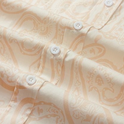 Beige Paisley Pattern Short Sleeve Dress Shirt for Men Jonvidesign