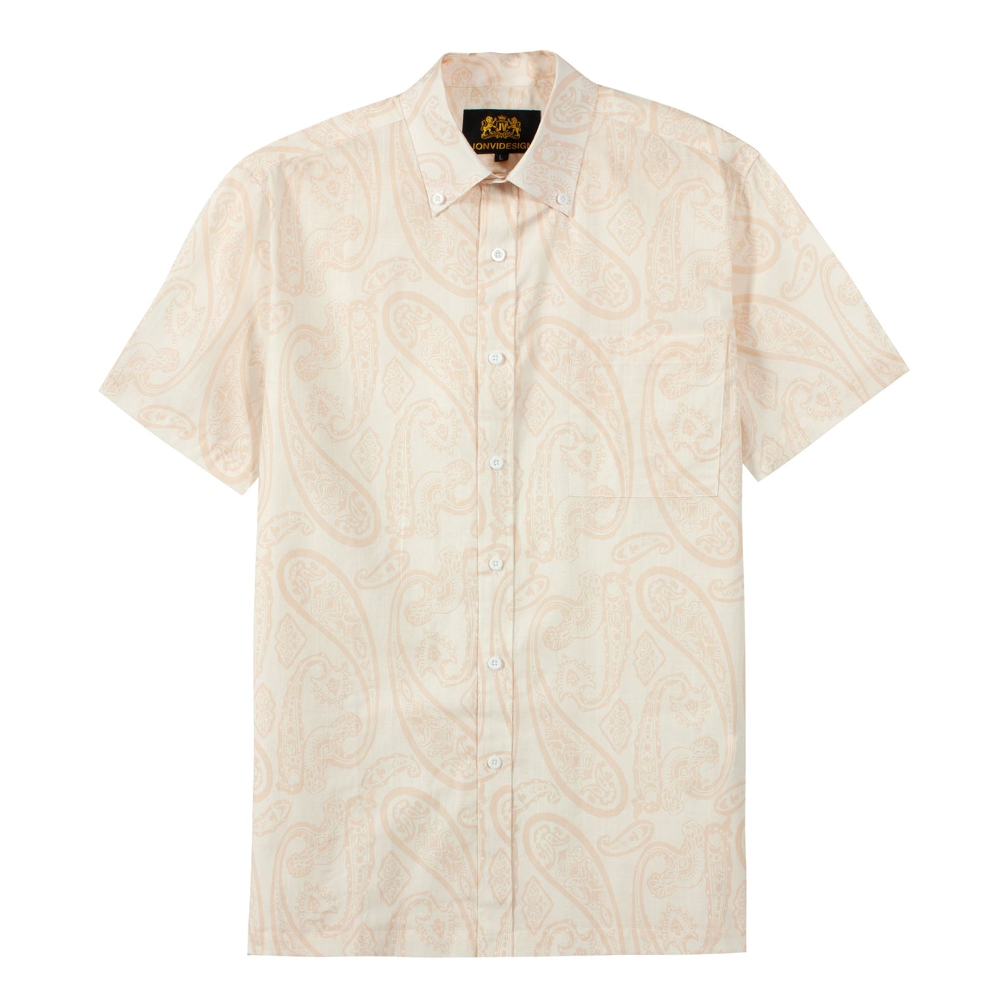 Beige Paisley Pattern Short Sleeve Dress Shirt for Men Jonvidesign