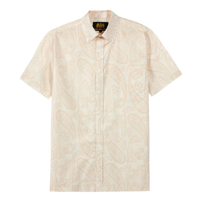 Beige Paisley Pattern Short Sleeve Dress Shirt for Men Jonvidesign