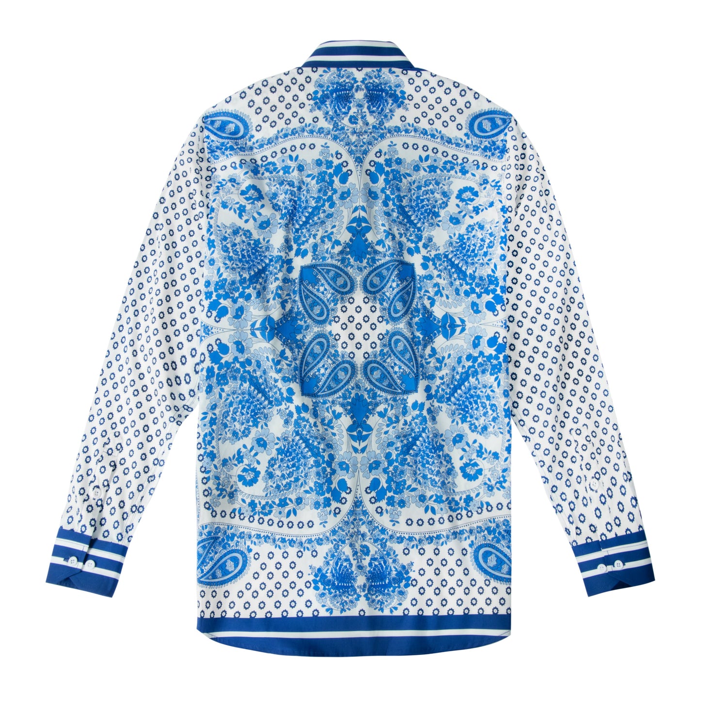 Blue Paisley Gear Pattern Long Sleeve Button Down Shirt Jonvidesign