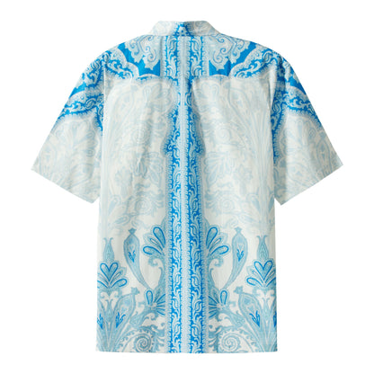 Blue Paisley Pattern Short Sleeve Shirt Jonvidesign