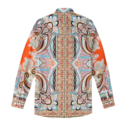 Boho Paisley Pattern Long Sleeve Button Down Casual Shirt Jonvidesign