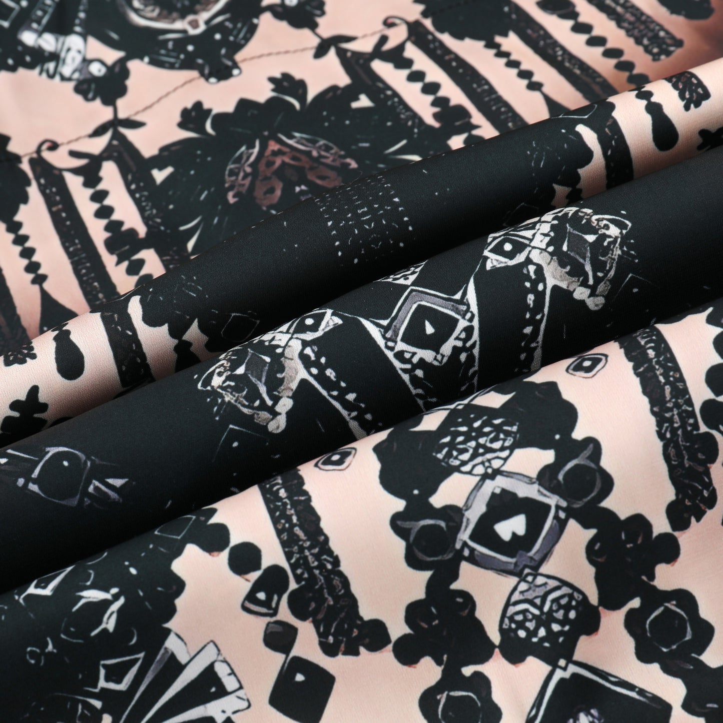 Black Beaded Lace Design Silk Fiber Short Sleeve Shirt