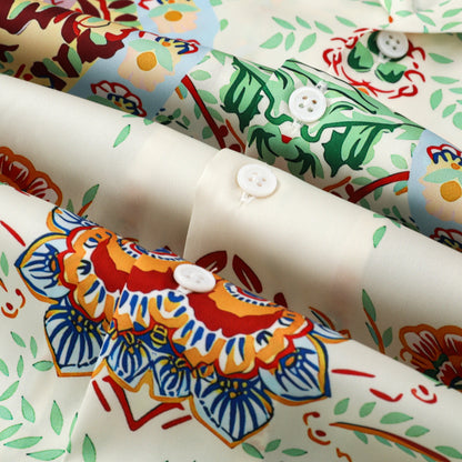 Tropical Floral Pattern Print Short Sleeve Camp Collar Shirt