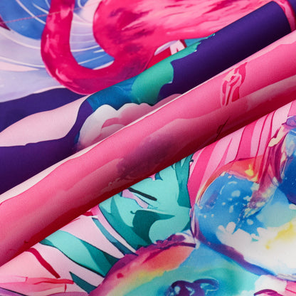 Tropical Flamingo Silk Fiber Short Sleeve Casual Shirt