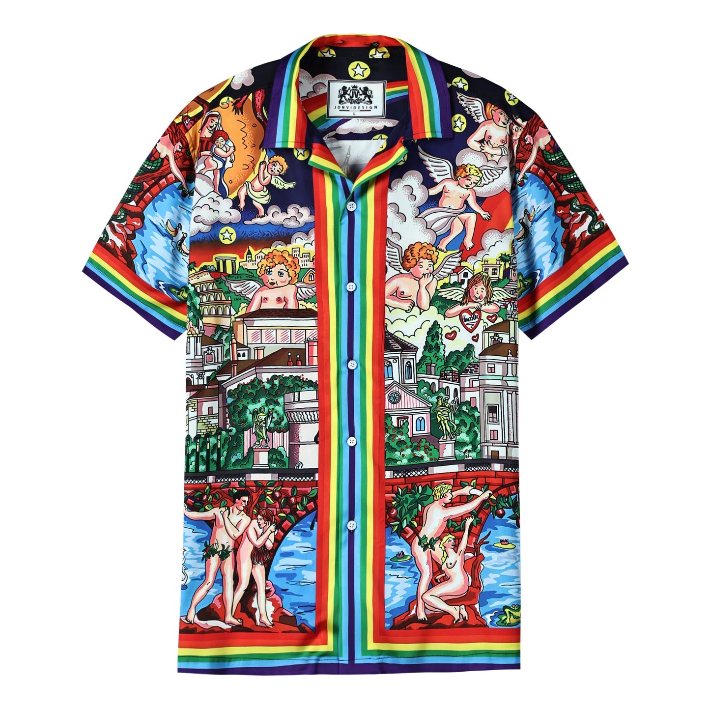 Castle Myth Pattern Short Sleeve Camp Collar Shirt Jonvidesign