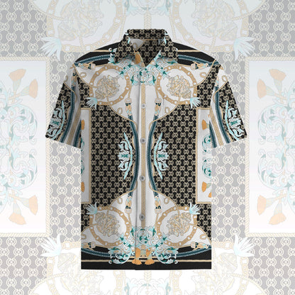 Classic Pattern Short Sleeve Shirt with Chain and Rope Accents Jonvidesign