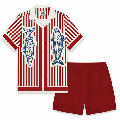 Summer Vacation Retro Fish Pattern Elastic Waistband Summer Casual Shorts