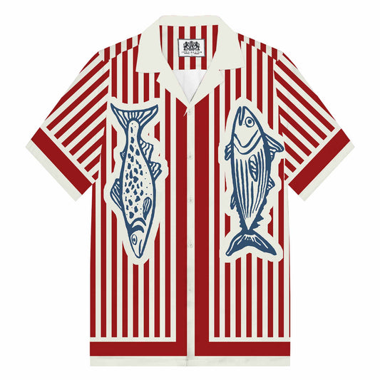 Summer Vacation Retro Fish Pattern Camp Collar Short Sleeve Shirt
