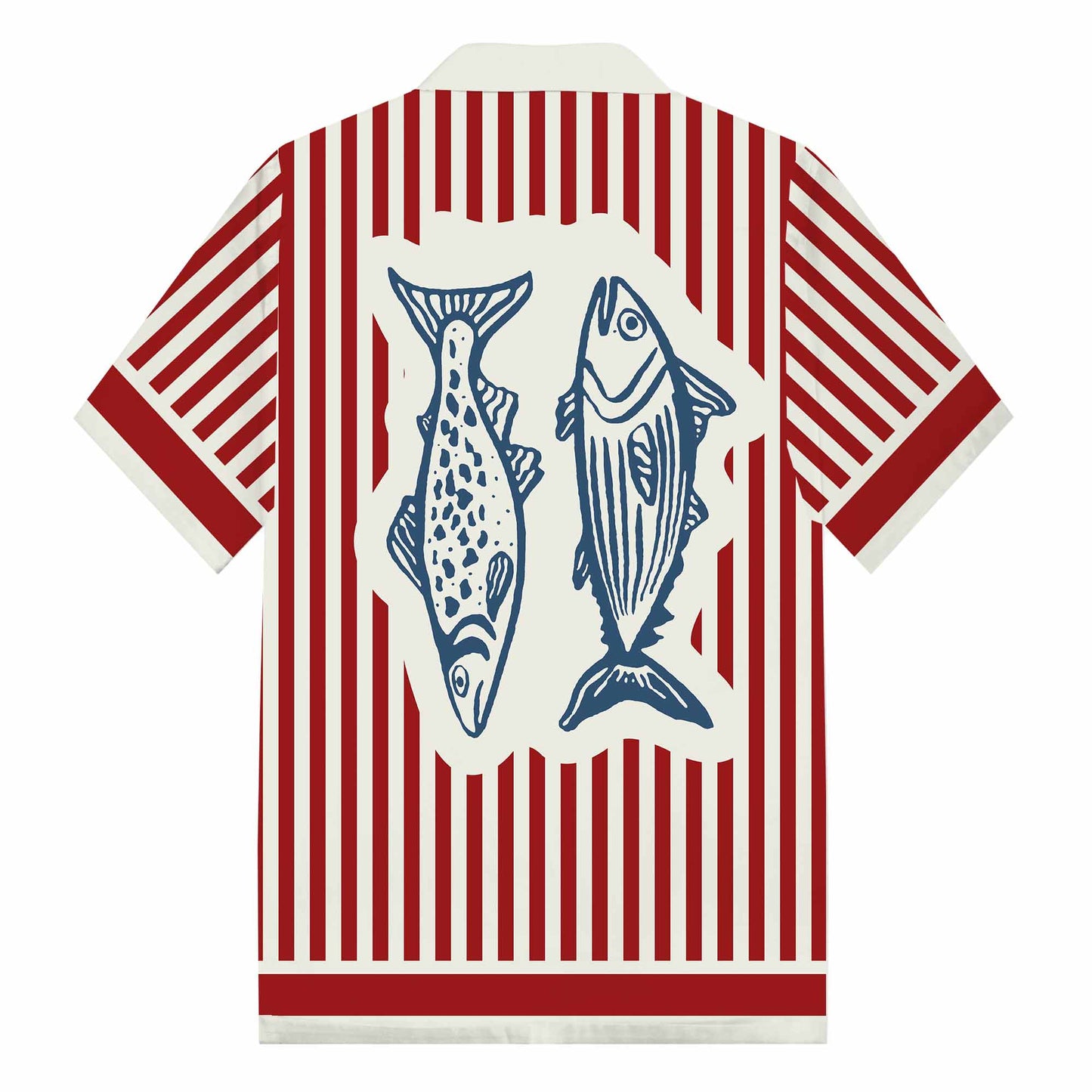 Summer Vacation Retro Fish Pattern Camp Collar Short Sleeve Shirt