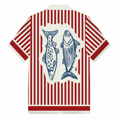 Summer Vacation Retro Fish Pattern Camp Collar Short Sleeve Shirt