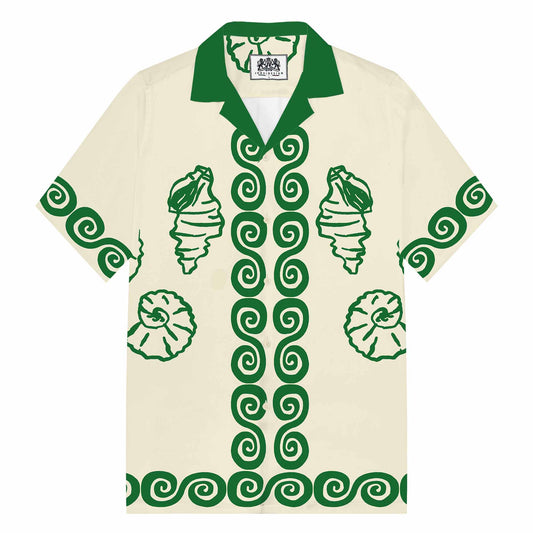 Holiday Style Shell Print Camp Collar Short Sleeve Shirt